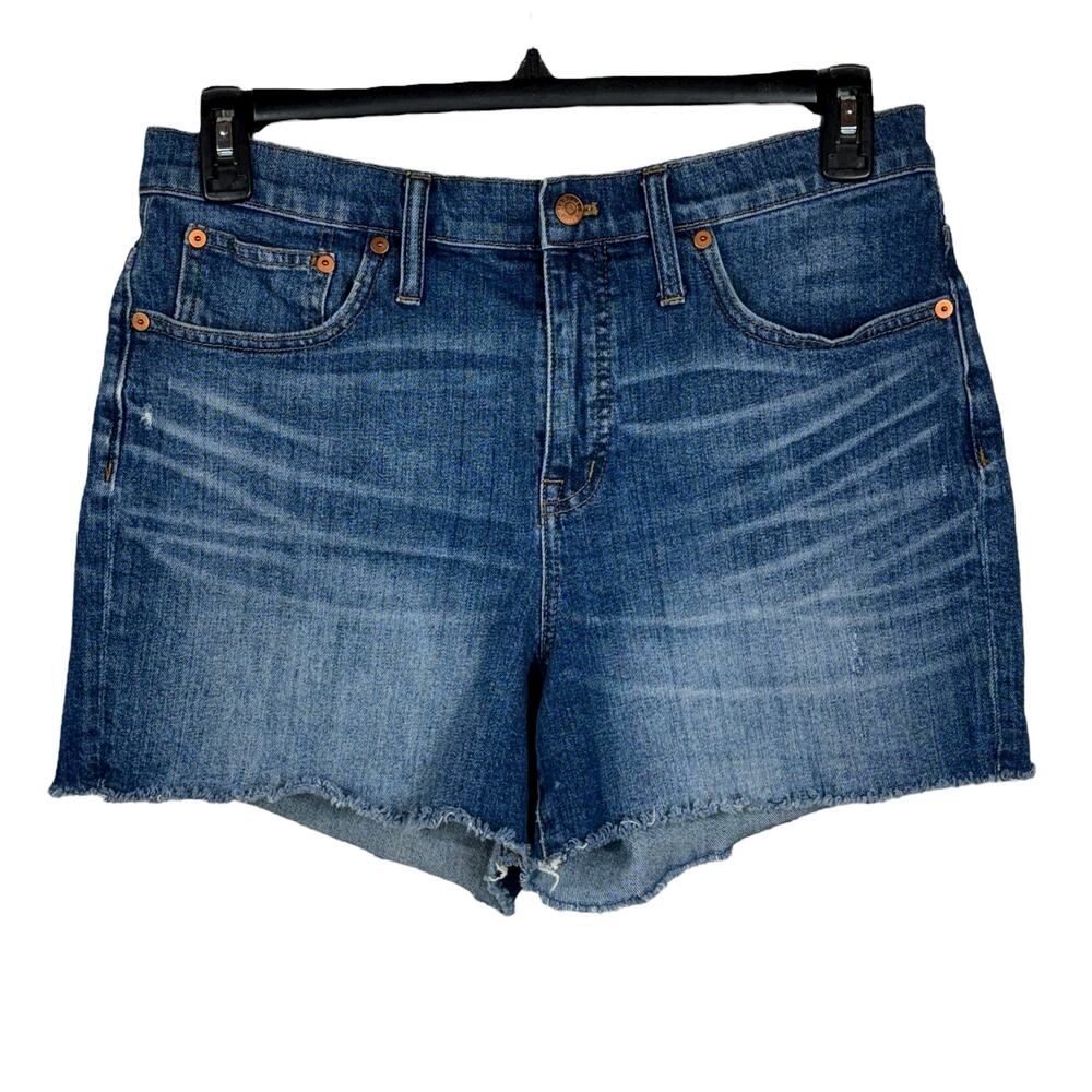 Madewell SZ 30 Jean Shorts Distressed Frayed Hi-Rise Pockets Whiskered Stretch